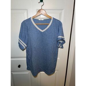 OMSJ Women’s Blue Varsity Stripe V Neck Tee Shirt Size 2XL Casual Top